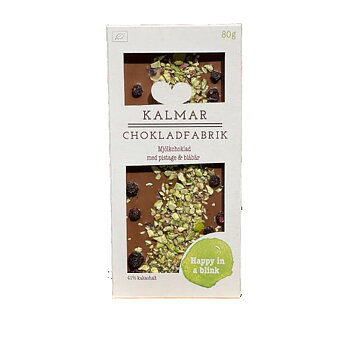 Kalmar Chokladfabrik Mjölkchoklad med Pistagenötter & blåbär EKO, 80 g
