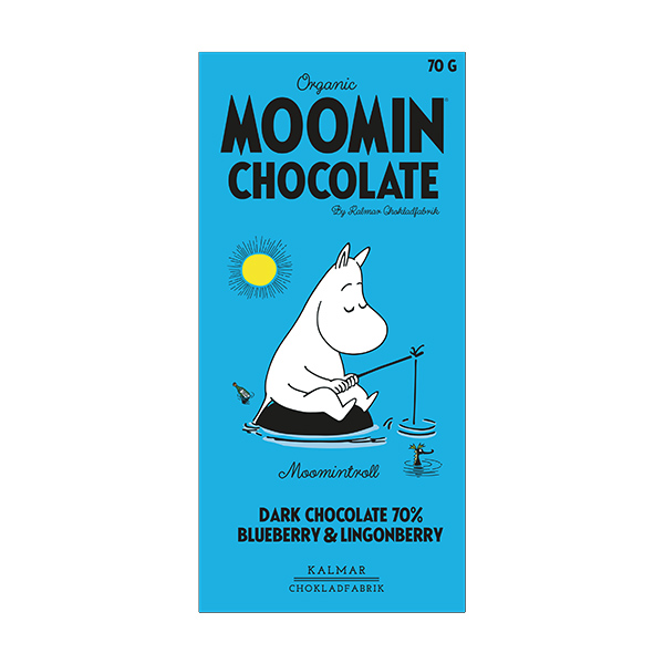 Moomin Chocolate Moomintroll, Mörk choklad 70% Blåbär & Lingon EKO, 70 g