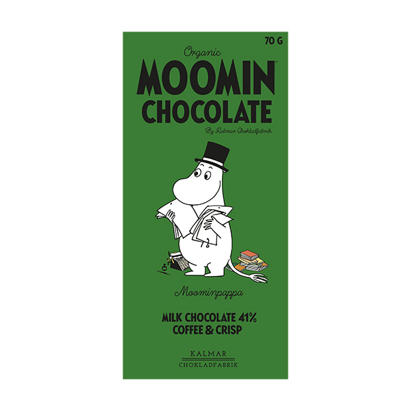 Moomin Chocolate Moominpappa, Mjölkchoklad 41% Kaffe & Krokant EKO, 70 g