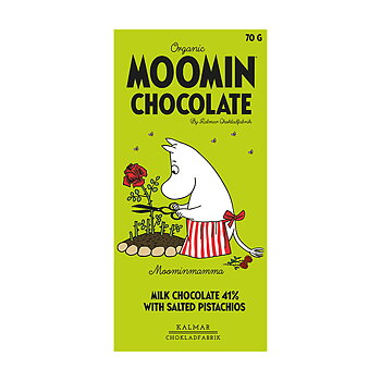 Moomin Chocolate Moominmamma, Mjölkchoklad 41% Pistage & salt EKO, 70 g