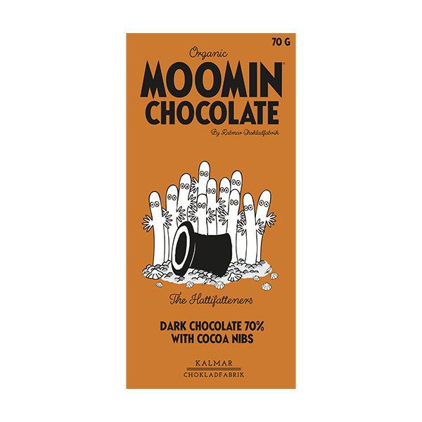 Moomin Chocolate Hattifatteners, Mörk choklad 70% Kakaonibs EKO, 70 g