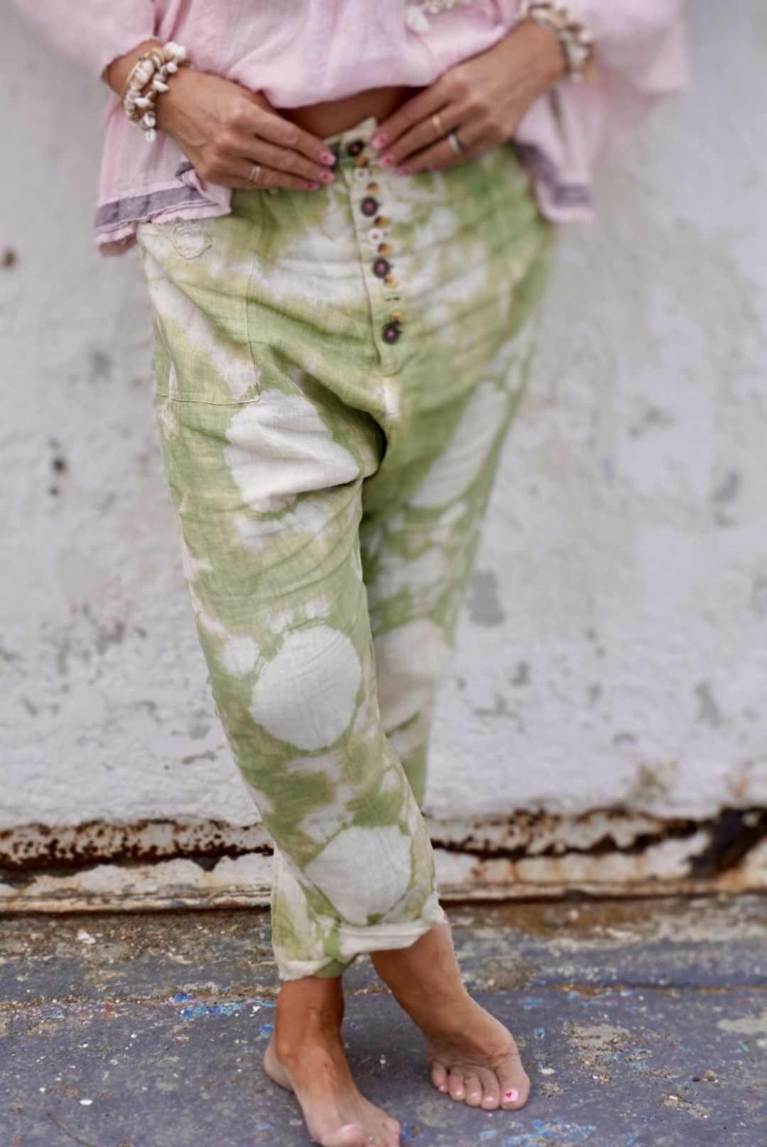 FEY  LINEN BATIK PANT POPPY LISA GREEN 