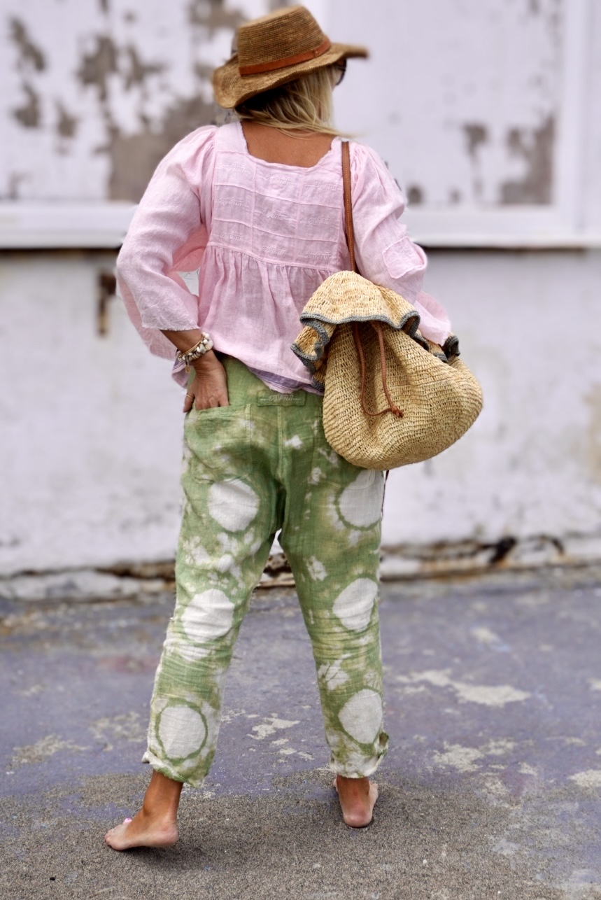 FEY  LINEN BATIK PANT POPPY LISA GREEN  - 4