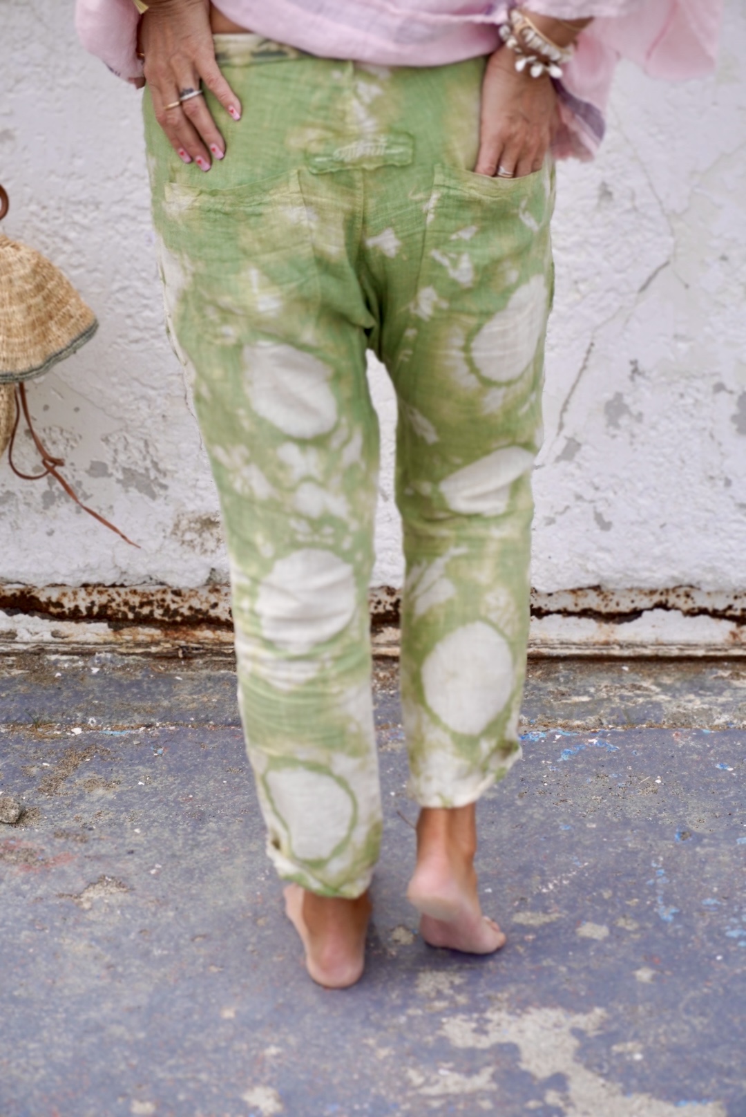 FEY  LINEN BATIK PANT POPPY LISA GREEN  - 6