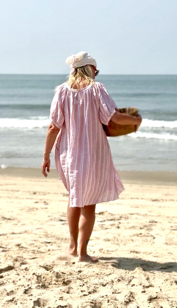 BARBARA LINEN DRESS PINK  STRIPE  - 9