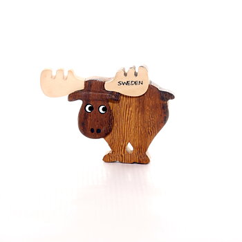 Rund älg - trä magnet 