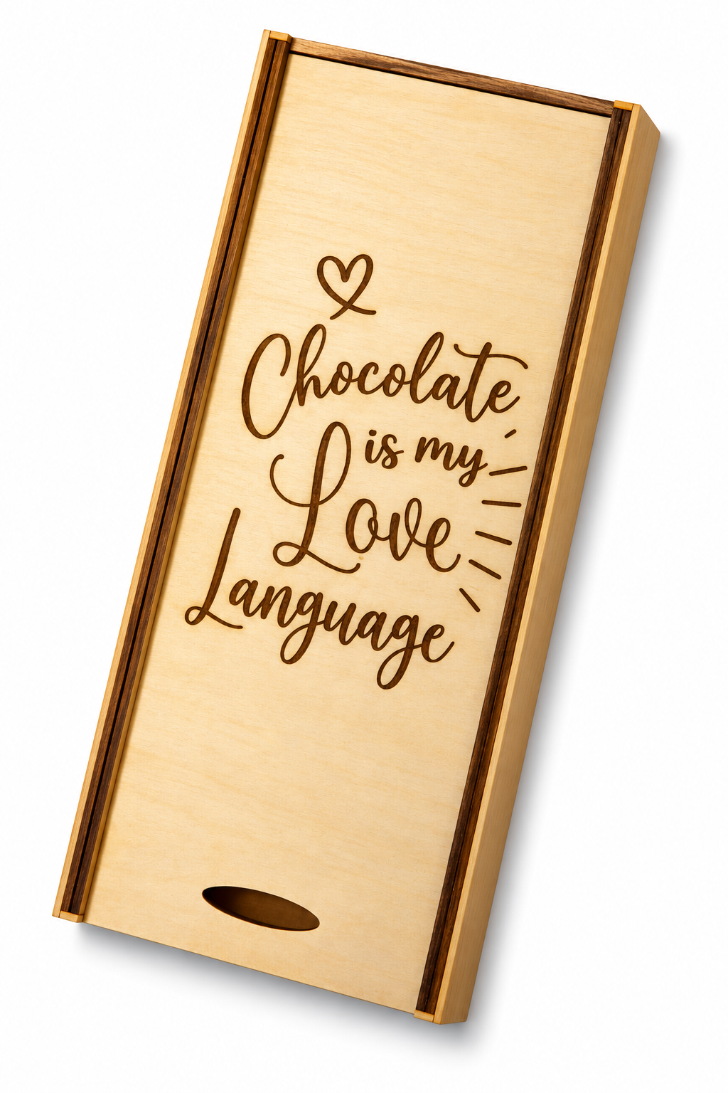 Chokladask i trä – Chocolate is my Love Language | Present till chokladälskaren