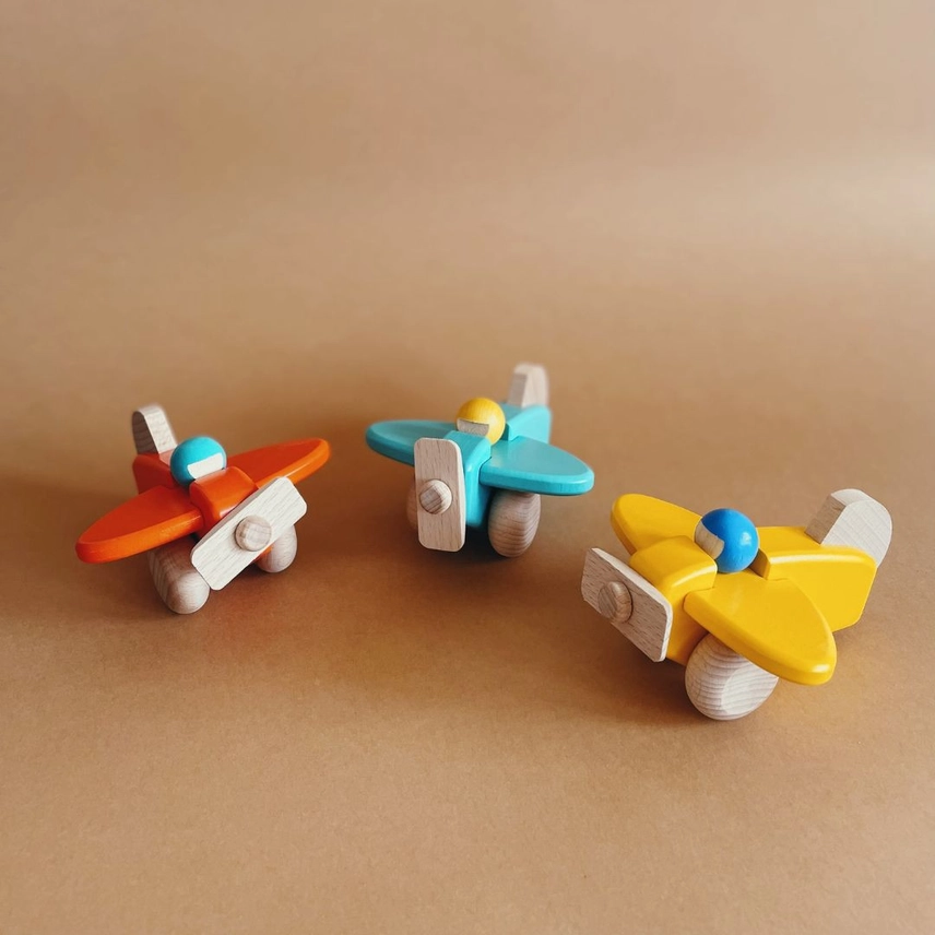 BAJO träleksak Flygplan  - röd  - Hållbar träleksak för kreativ lek - 4