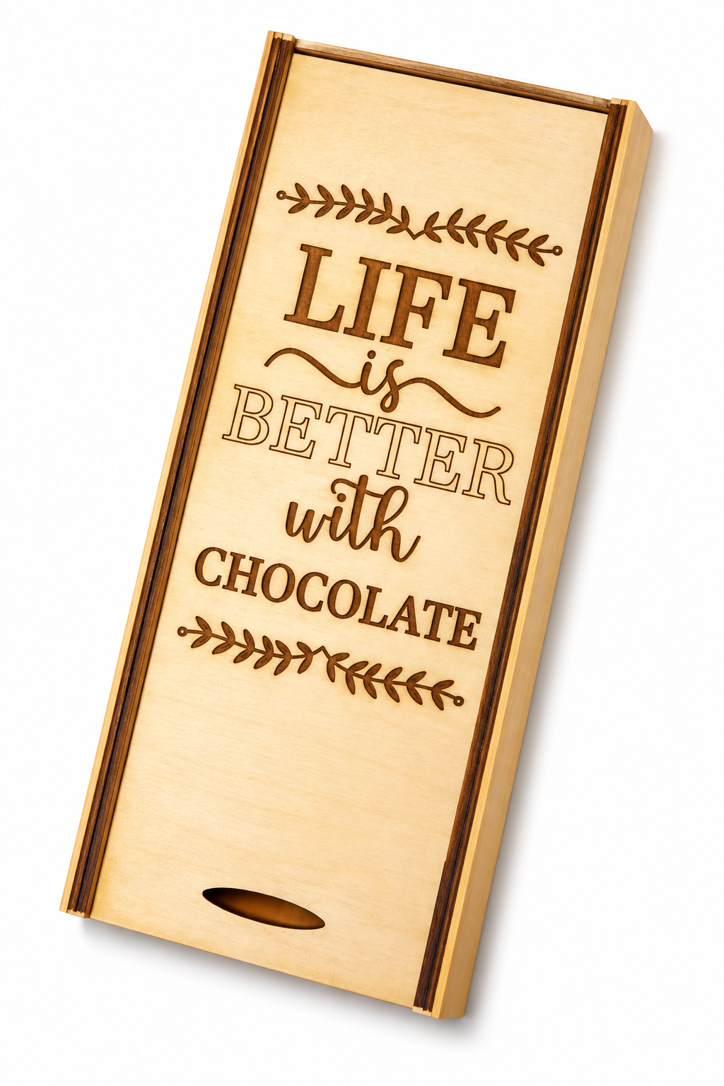 Chokladask i trä – Life is better with chocolate | Present till chokladälskaren
