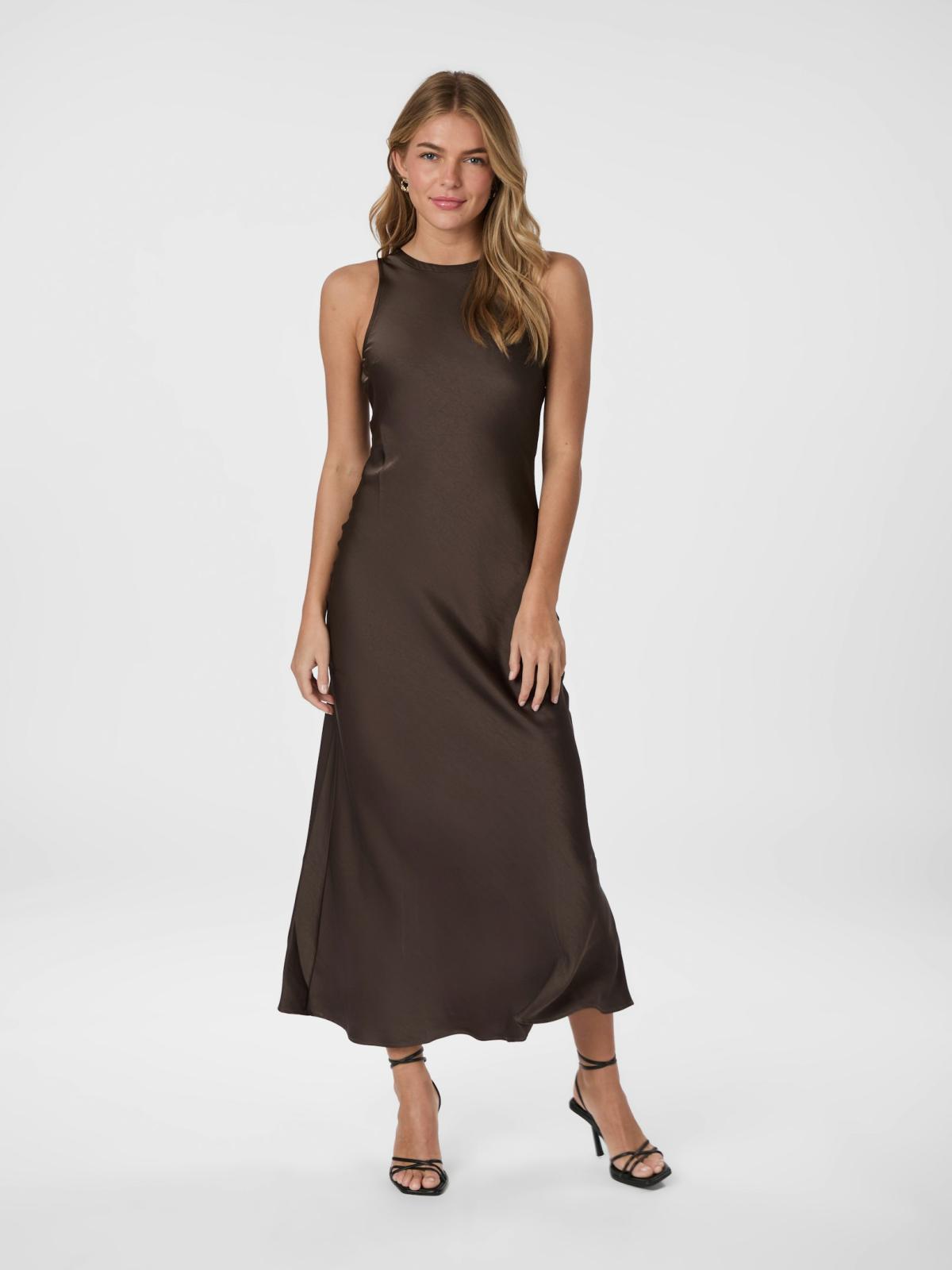 Neo Noir Celinie Heavy Sateen  Dress, Dark Brown - 3