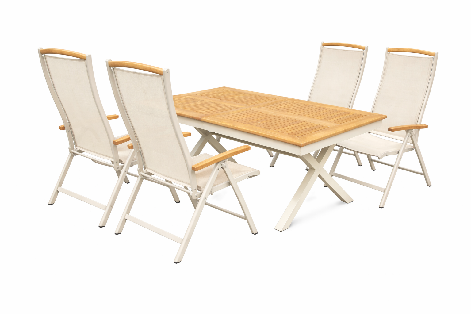 Förlängningsbart Kiel matbord i creme och teak för uterum och trädgård