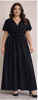 Långklänning med kort ärm, svart 