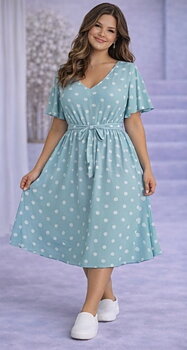 Klänning med prickar, aqua 