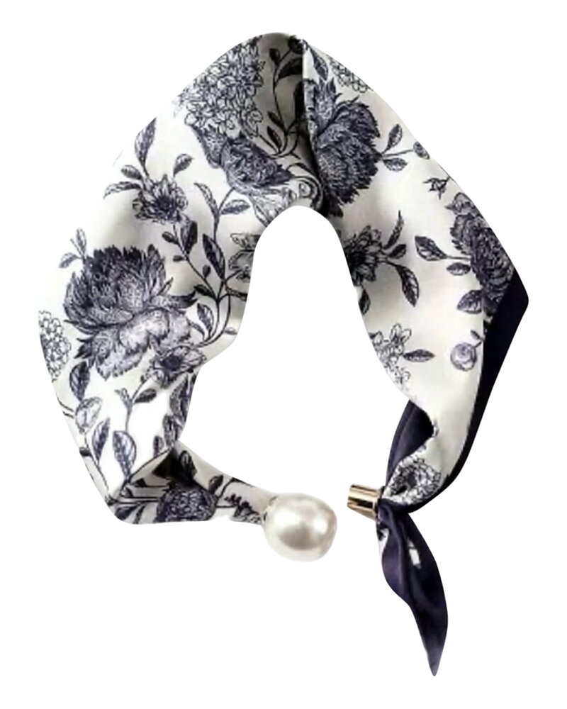 Scarf Chloe med magnet mörkblå/vit blommig