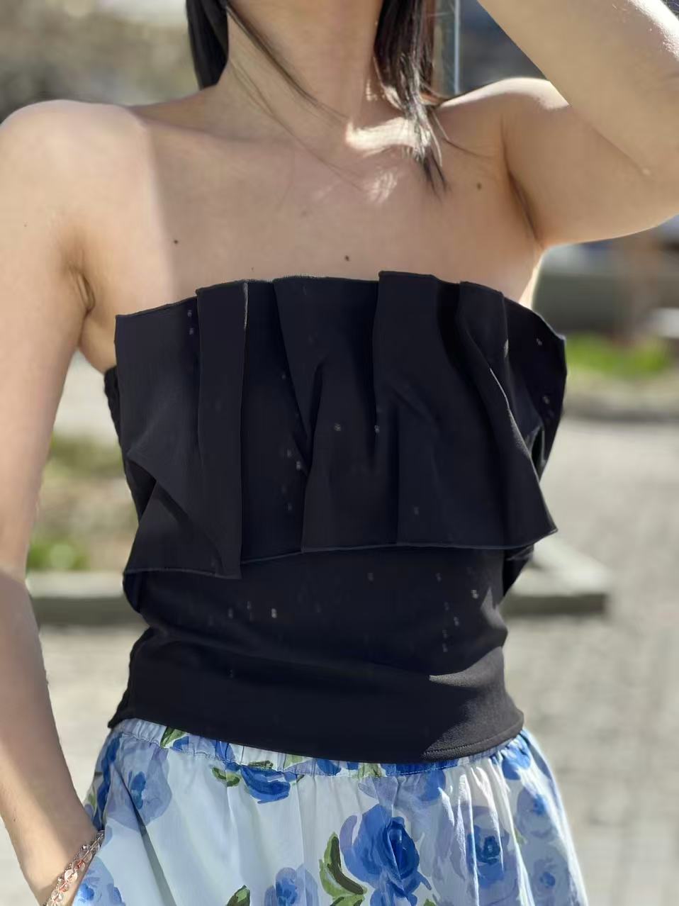 Selected Femme Vinelle Pleated Bandeau Top - 2