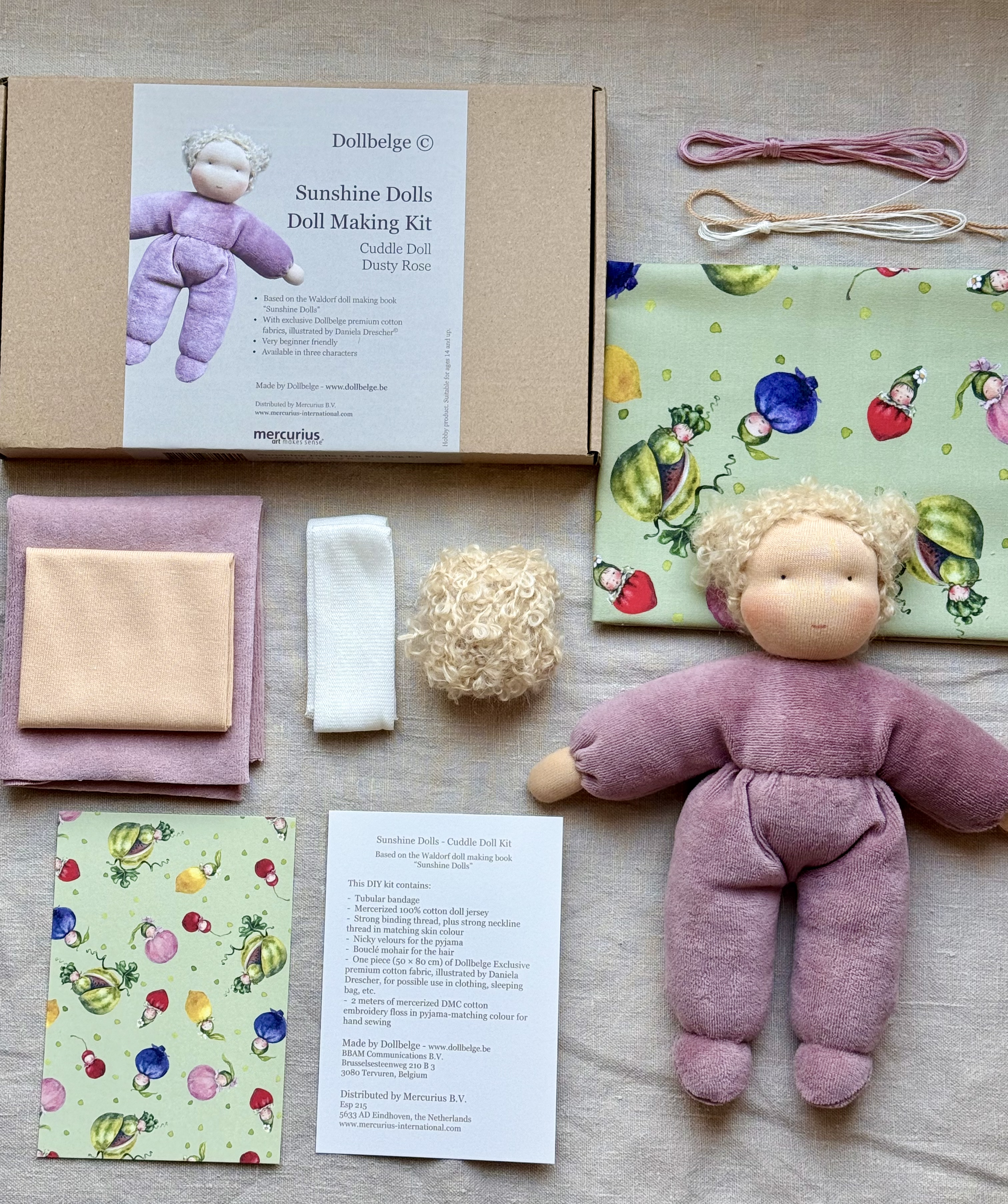 Gör din egen Waldorfdocka Docktillverkningskit – Sunshine Doll (Dollbelge) Dusty Rose 