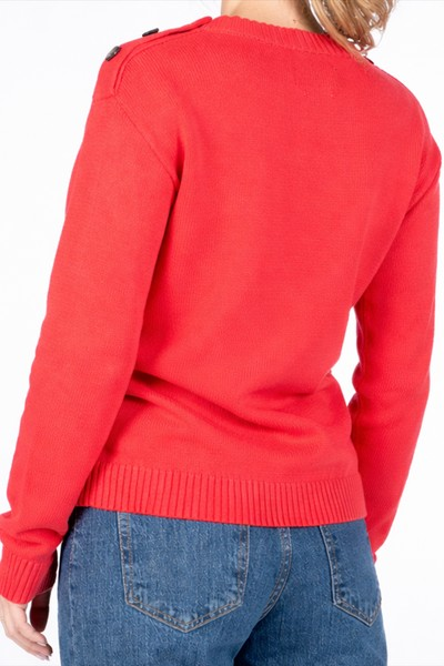 Bottoned Knit Sweater - Raspberry Red - Sebago