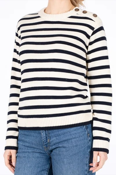 Bottoned Knit Sweater - White/Navy - Sebago