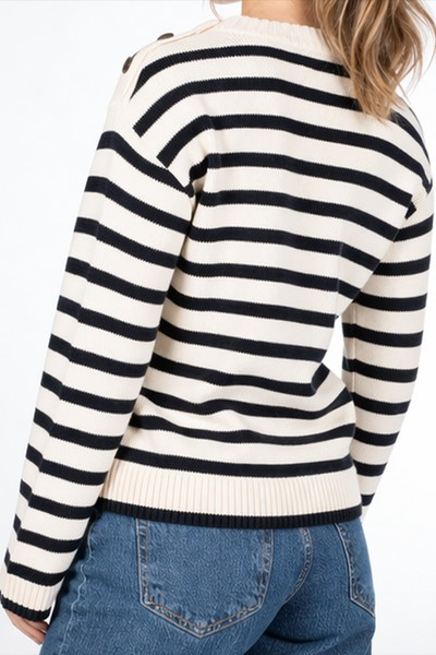 Bottoned Knit Sweater - White/Navy - Sebago