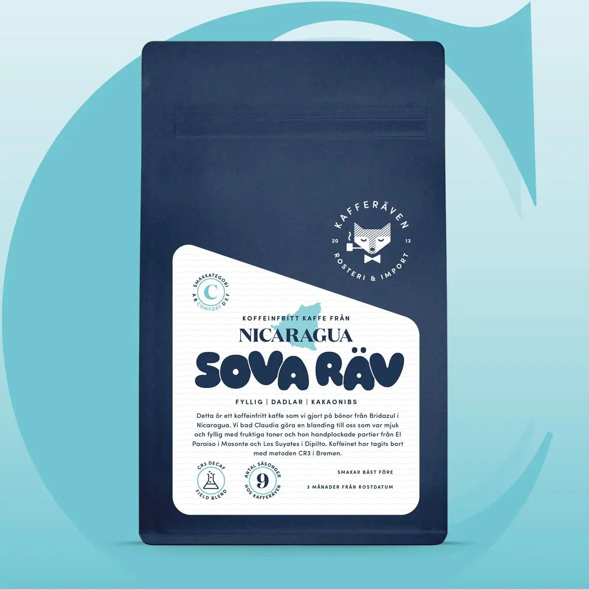 Kafferäven - Sova Räv - Nicaragua - Lätt mörkrostade koffeinfria kaffebönor - 250g