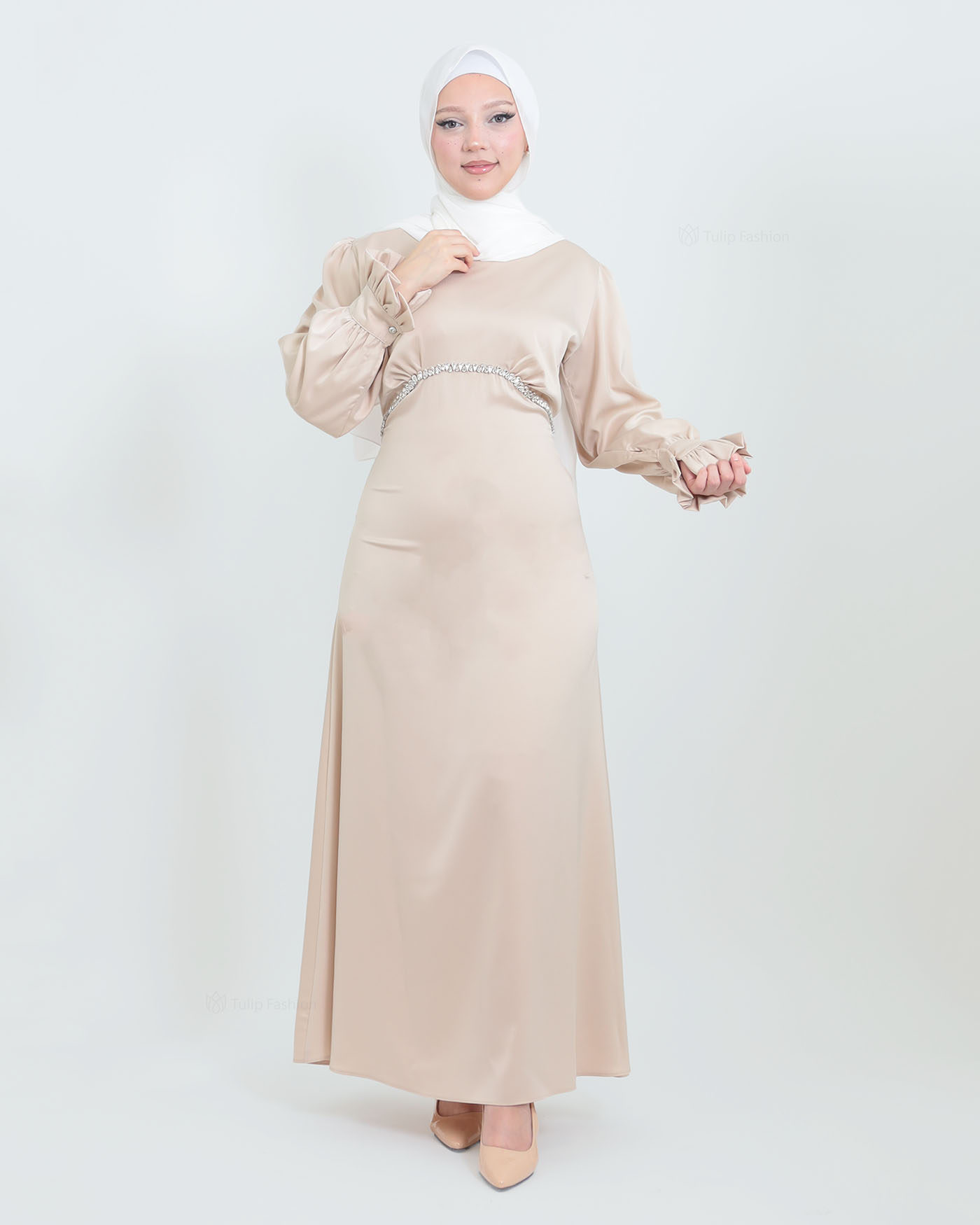 green emerald velvet dress Prayer Abaya Dress for Women, Loose Solid Muslim Dress&Hijab Chiffon Long  Sleeve Full Coverage Dubai Kaftan Dress Middle East Arabian Caftan Kimono  Robe Islamic Ball Gown Apricot&Hijab One Size at Amazon Women's main image 1