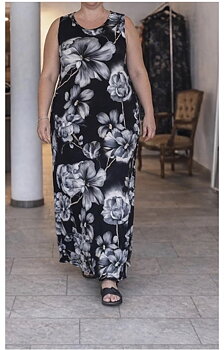Långklänning med blommönster, grå 