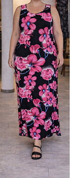 Långklänning med blommönster, rosa 