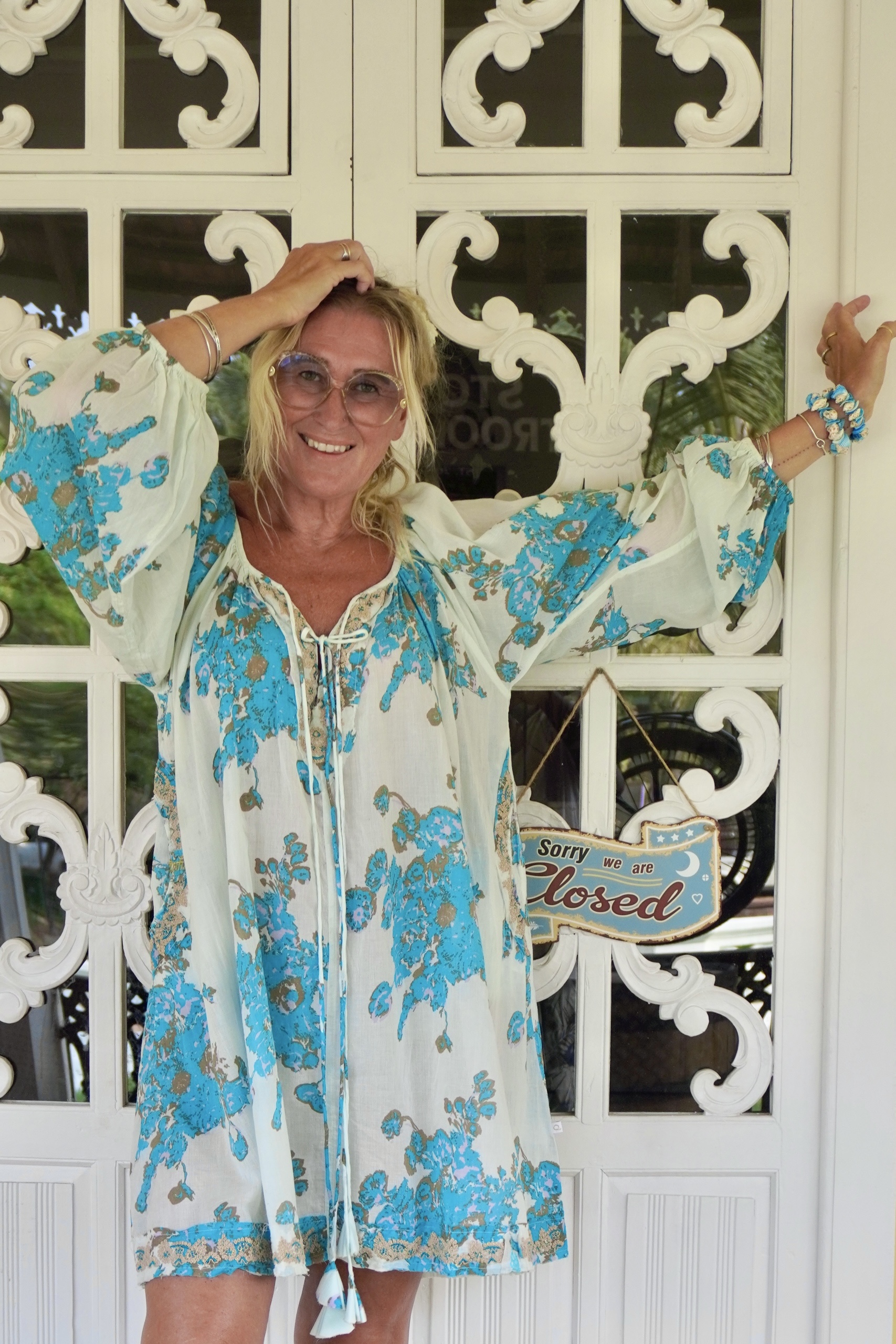 CARA MIA SHORT COTTON DRESS  TURQUOISE BUNCH 