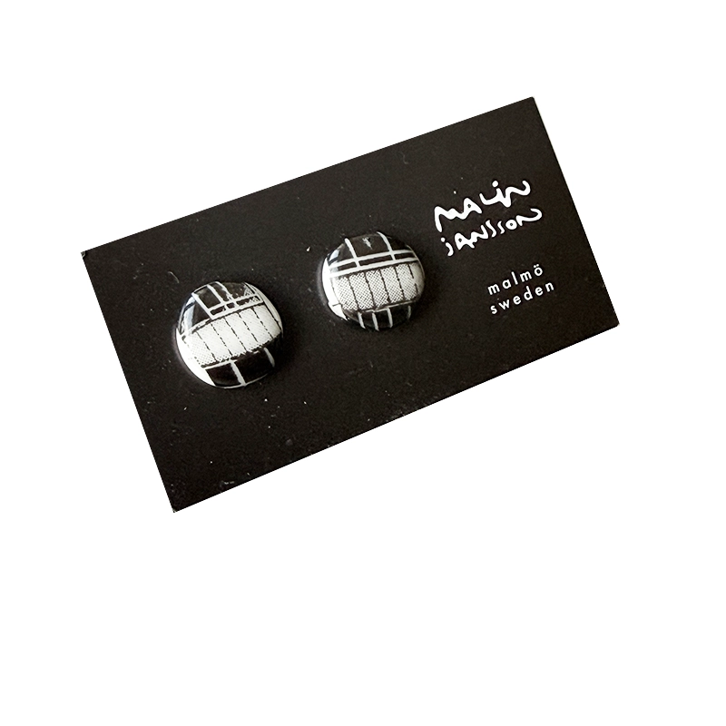 Örhängen - silver/porslin - DOT -vit/svart