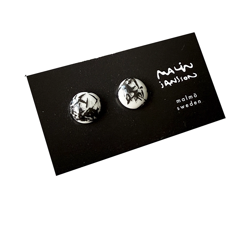 Örhängen - silver/porslin - DOT -vit/svart