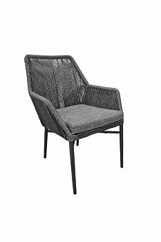 Stapelbar karmstol för uteplats i antracitfärgad konstrotting och aluminium