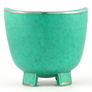 Wilhelm Kåge (Argenta 1955) Green Footed Bowl with Silver Fish Rider Decor 13 cm