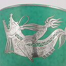 Wilhelm Kåge (Argenta 1955) Green Footed Bowl with Silver Fish Rider Decor 13 cm