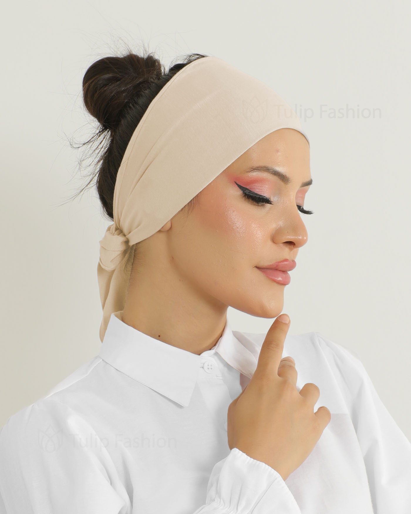 Underscarf - Jersey tie-back hairband - Light Beige - 3