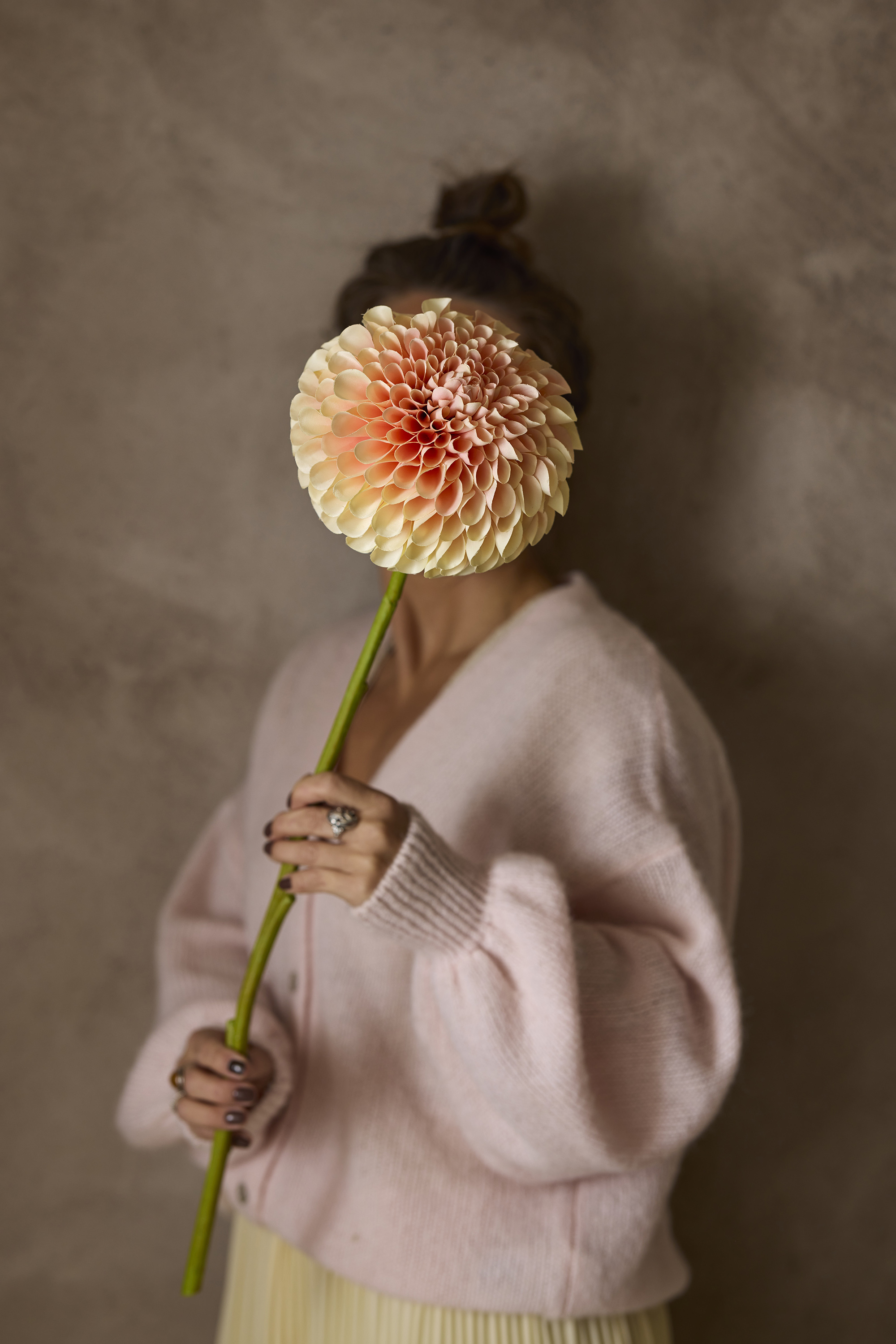 Big Dahlia Branch 45x20 cm - Yellow/Pink