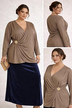 Tunika med omlottringning och spänne, taupe 