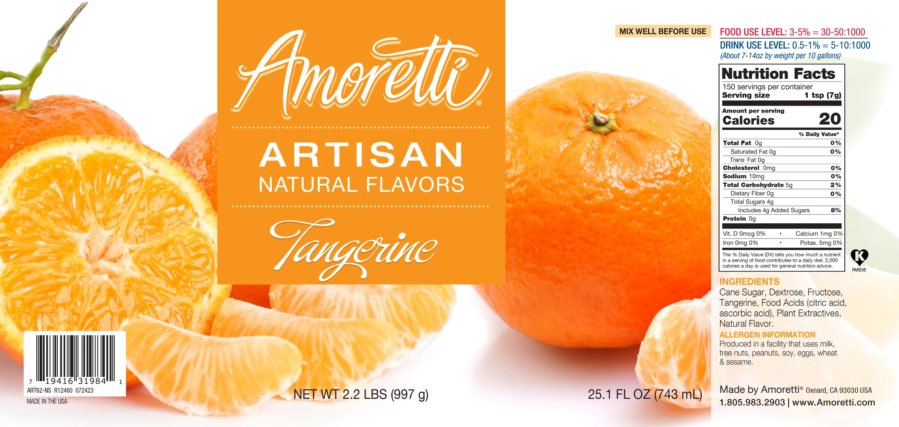 Tangerine, Amoretti Artisan, 226 g - 2