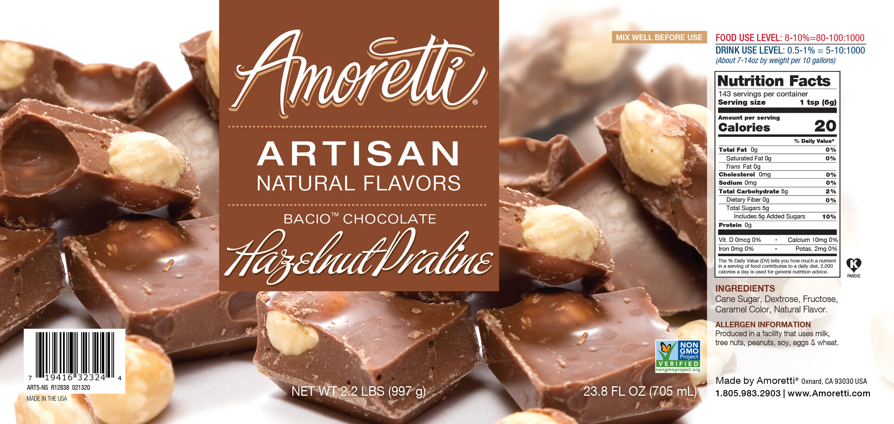 Bacio Chocolate Hazelnut, Amoretti Artisan, 226 g - 2
