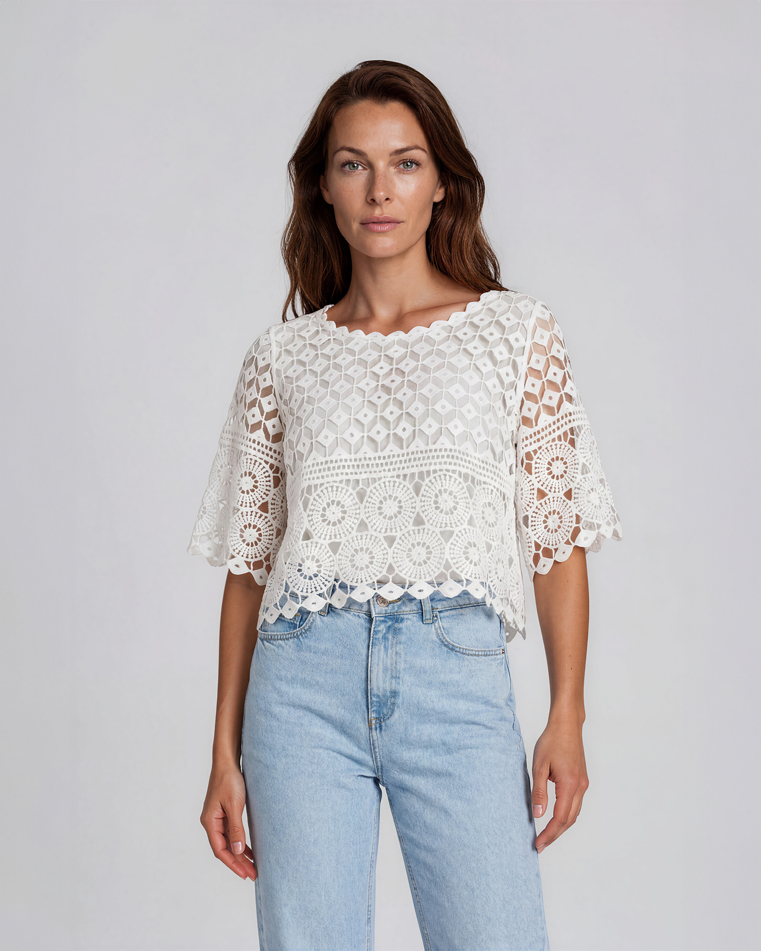 Virkad topp rundringad offwhite