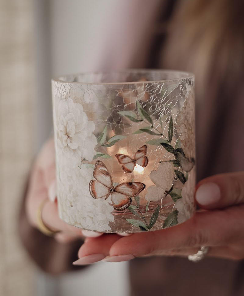 Maja Lykta 8x8 cm - Hortensia & Butterflies