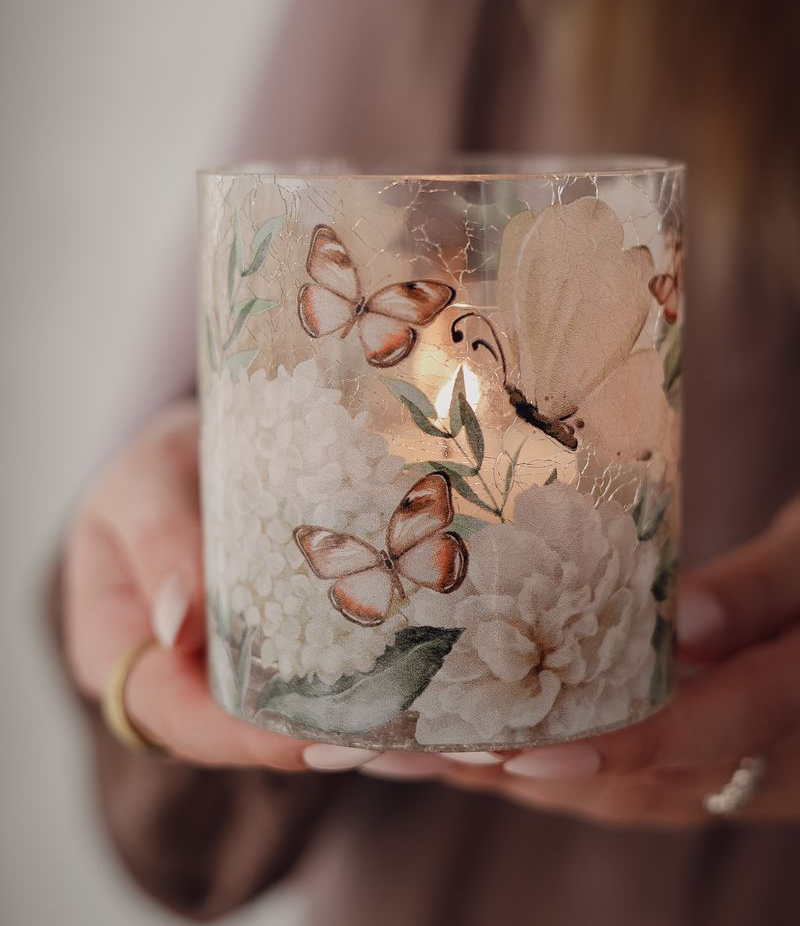 Maja Lykta 9x10 cm - Hortensia & Butterflies