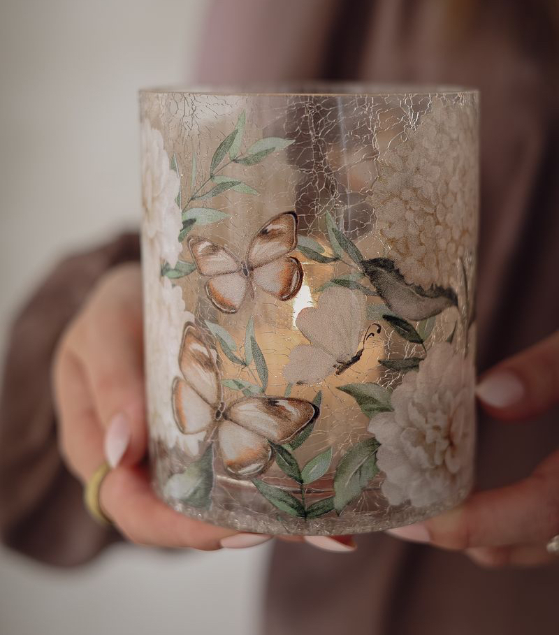 Maja Lykta 10x12 cm - Hortensia & Butterflies