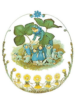 Elsa Beskow Vykort - Blåsippsfamiljen