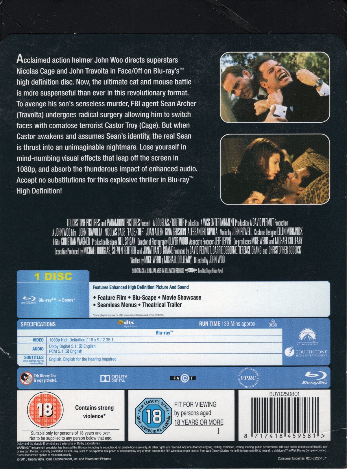 Face/Off (Limited Edition Steelbook) (ej svensk text) (Blu-ray) (Begagnad) - 2