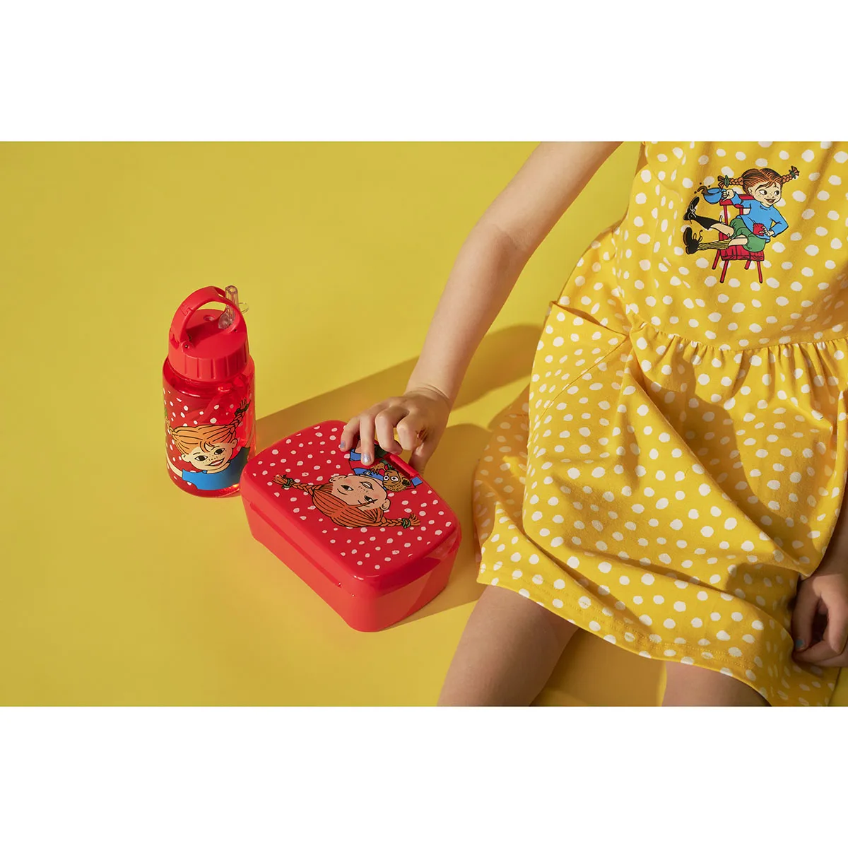Pippi flaska med sugrör 3,5 dl - Prickig, röd - 4