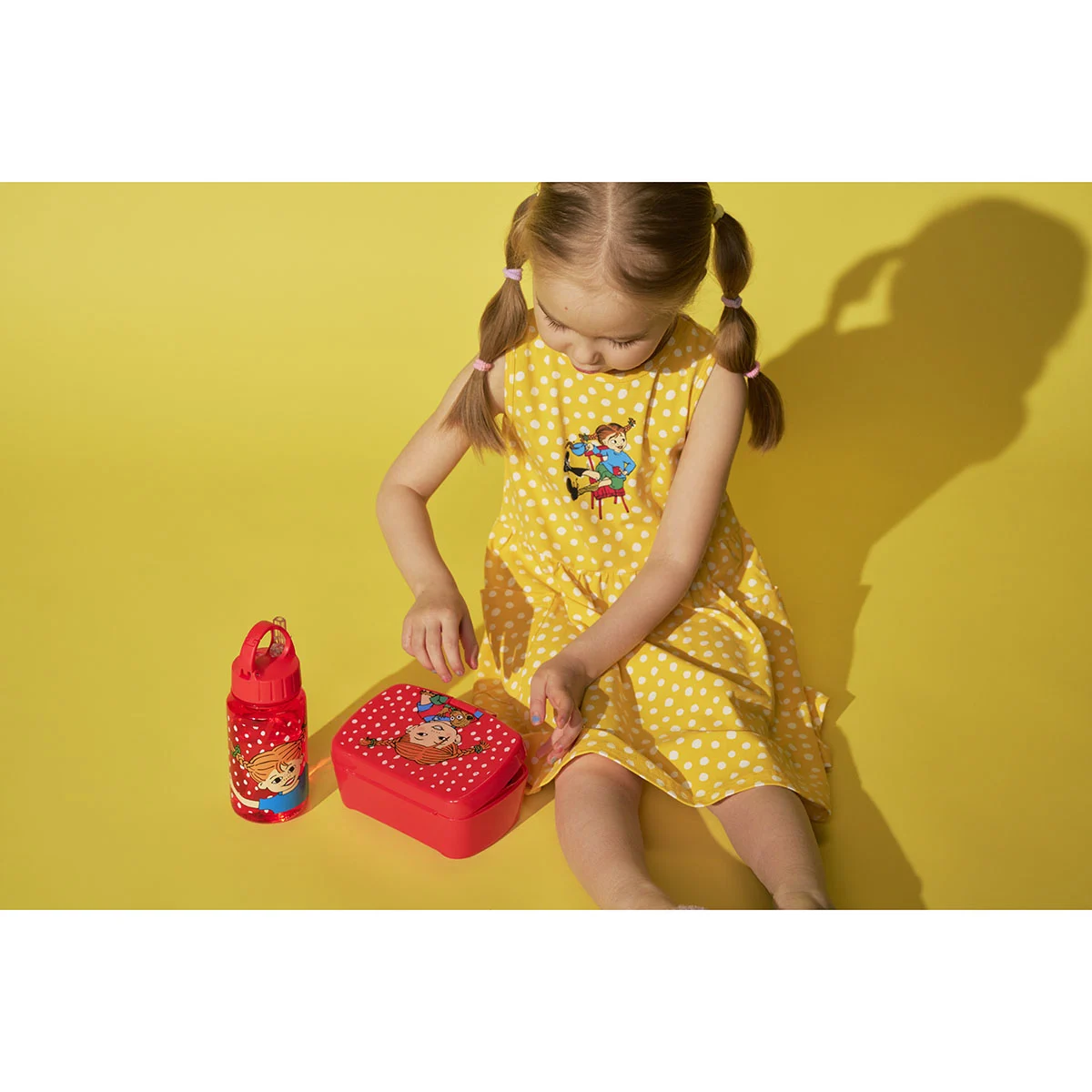 Pippi flaska med sugrör 3,5 dl - Prickig, röd - 3