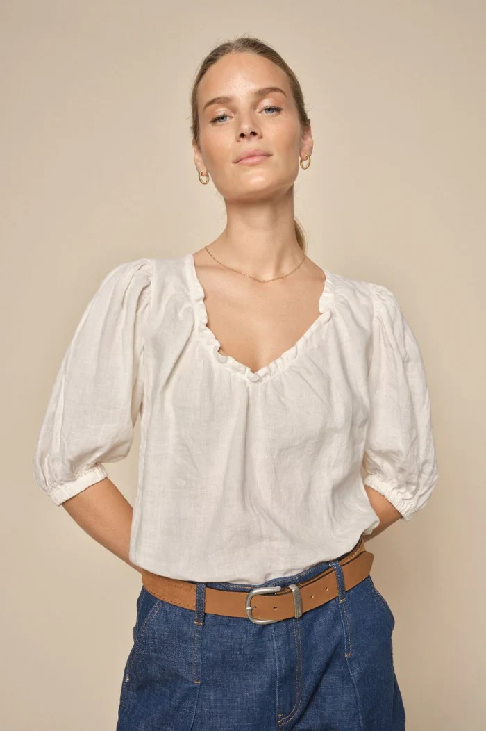 MMTaissa Linen Blouse - White - Mos Mosh