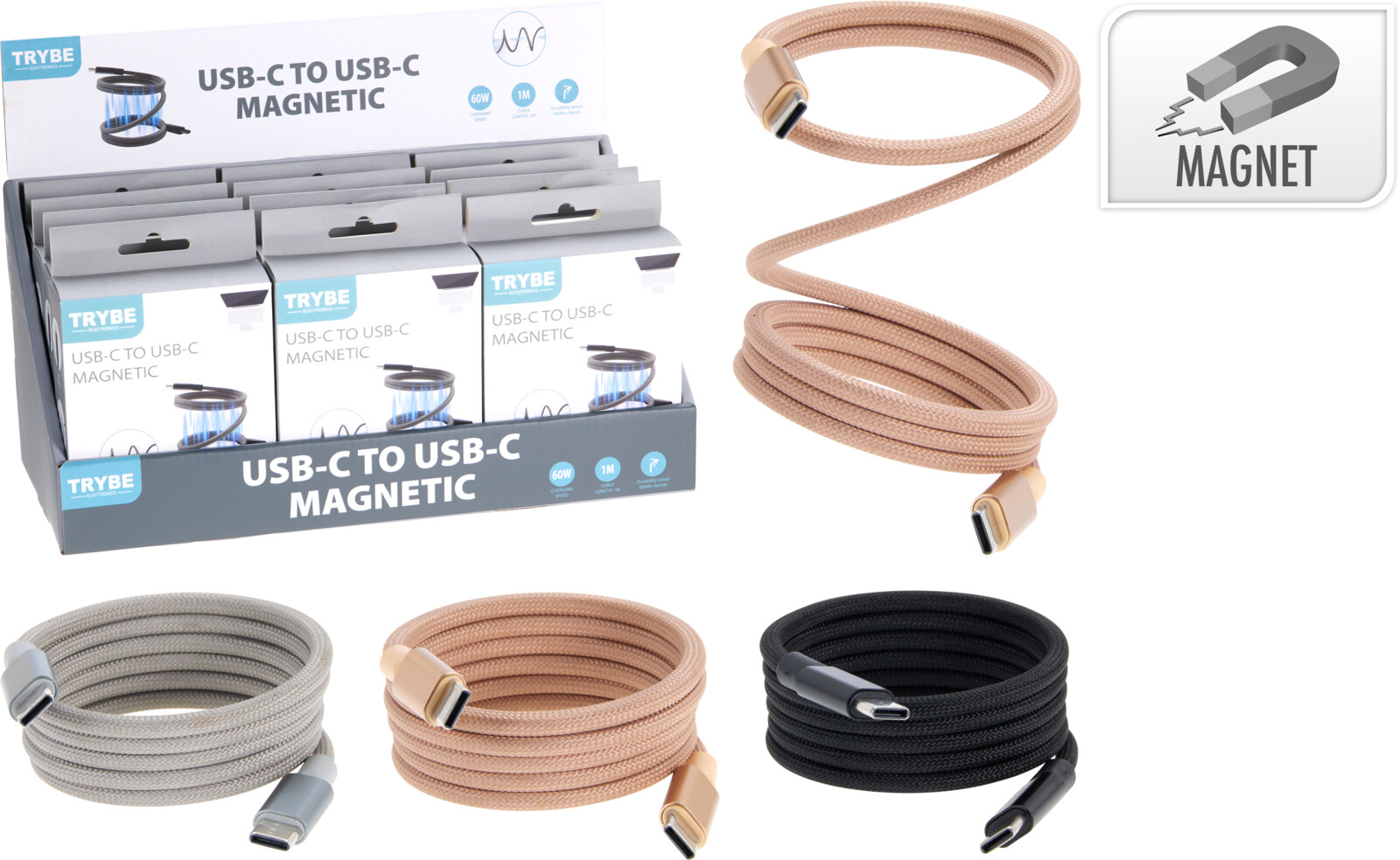 Magnetisk laddkabel 1m USB-C till USB-C