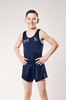 Marinblå tränings- & tävlingsbody herr, lycra, med Skövde GF:s logo