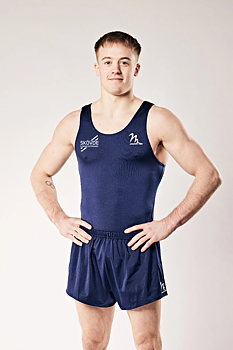 Marinblå tränings- & tävlingsbody herr, lycra, med Skövde GF:s logo